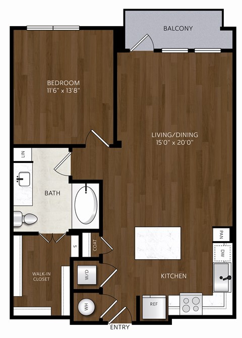 Floor plan for 1 bed, 1 bath, 816 sqft